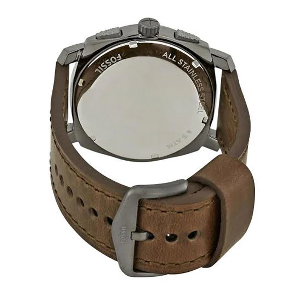 Fossil Machine Brown Leather Strap Blue Dial Chronograph Quartz Watch for Gents - FS5388 - Image 2