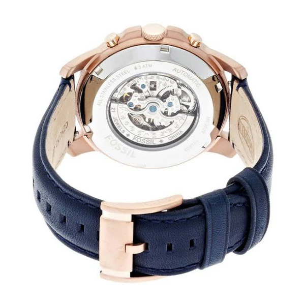 Fossil Grant Blue Leather Strap Skeleton Dial Automatic Watch for Gents - ME3029 - Image 2
