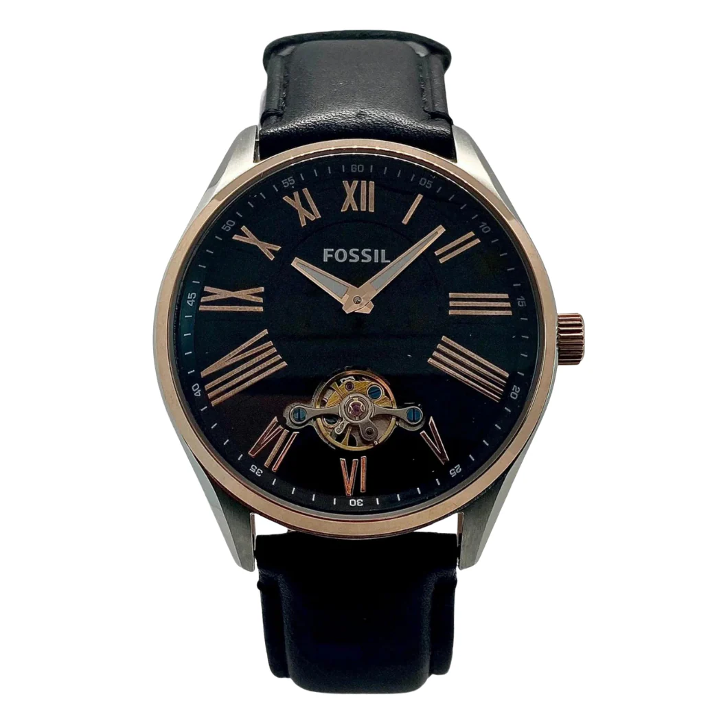 Fossil Black Leather Strap Black Dial Quartz Watch for Gents - BQ1143
