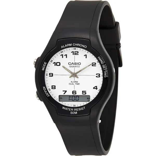 Casio Youth Black Silicone Strap White Dial Quartz Watch for Gents - AW-90H-7BVDF