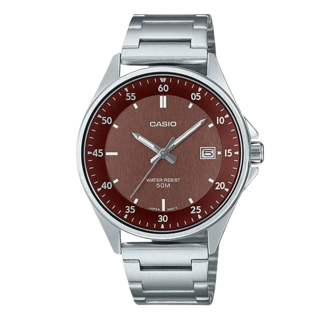 Casio Silver Stainless Steel Brown Dial Quartz Watch for Gents - MTP-E705D-5EVDF