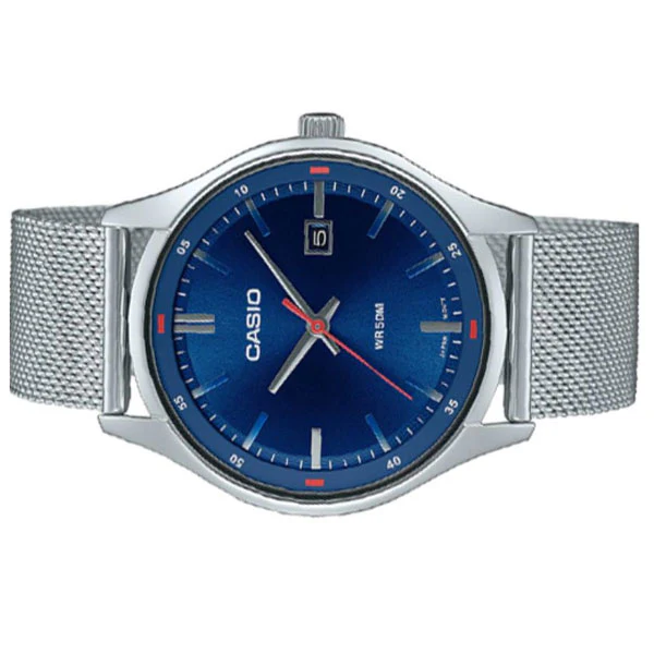 Casio Silver Mesh Bracelet Blue Dial Quartz Watch for Gents - MTP-E710M-2AVDF - Image 2