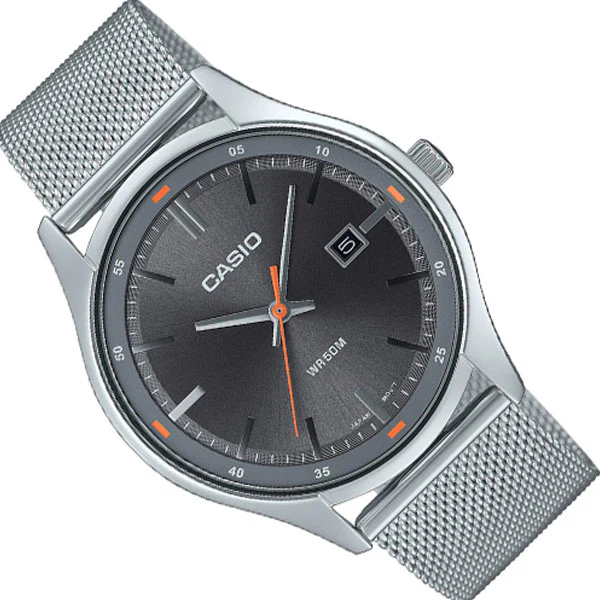 Casio Silver Mesh Bracelet Grey Dial Quartz Watch for Gents - MTP-E710M-8AVDF - Image 2