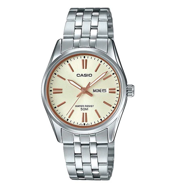 Casio Silver Stainless Steel Cream Dial Quartz Unisex Watch - LTP-1335D-9AVDF