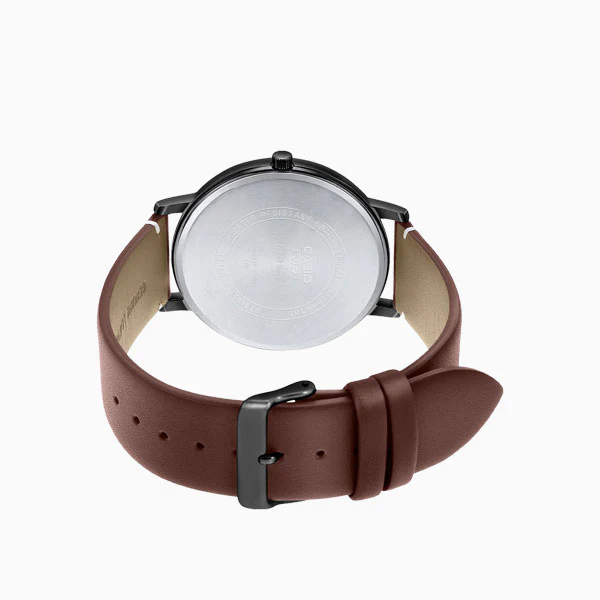 Casio Brown Leather Strap Black Dial Quartz Watch for Gents - MTP-B105BL-1AVDF - Image 2