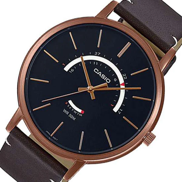 Casio Brown Leather Strap Black Dial Quartz Watch for Gents - MTP-B105RL-1AVDF - Image 2