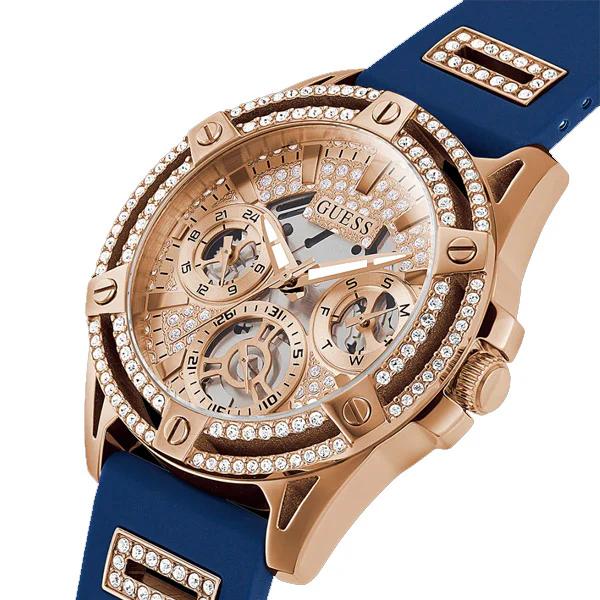 Guess Queen Blue Silicone Strap Rose Gold Dial Quartz Watch for Ladies - GW0536L5 - Image 2