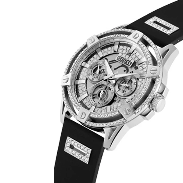 Guess King Black Silicone Strap Rose Gold Dial Quartz Watch for Gents - GW0537G1 - Image 2