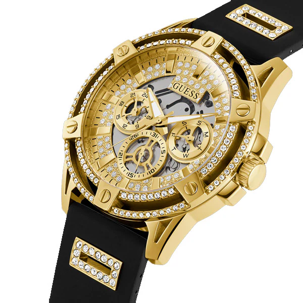 Guess King Black Silicone Strap Silver Dial Quartz Watch for Gents - GW0537G2 - Image 2