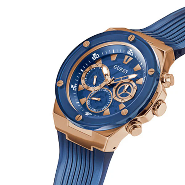 Guess Poseidon Transparent Blue Silicone Strap Blue Dial Chronograph Quartz Watch for Gents - GW0425G3 - Image 2