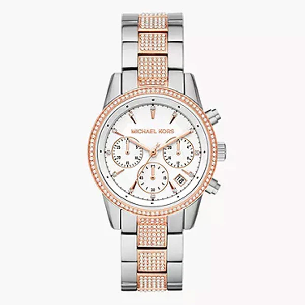 Michael Kors Ritz Two-tone Stainless Steel Silver Dial Chronograph Quartz Watch for Ladies - MK6651
