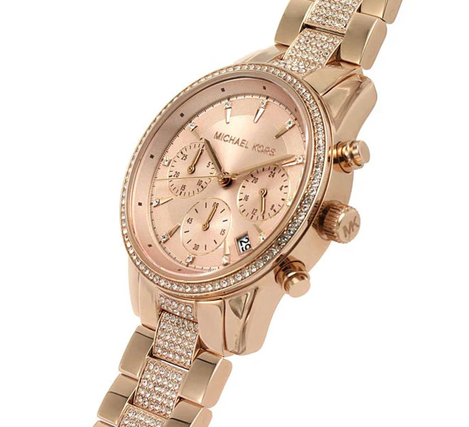 Michael Kors Ritz Rose Gold Stainless Steel Rose Gold Dial Chronograph Quartz Watch for Ladies - MK6485 - Image 2