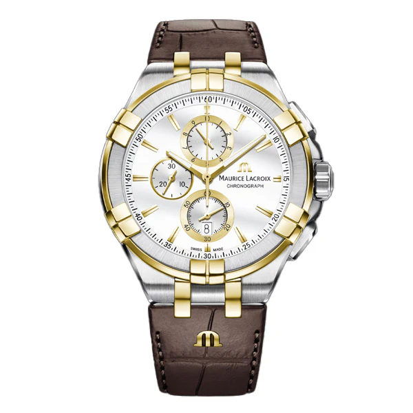 Maurice Lacroix Aikon Brown Leather Strap Silver Dial Chronograph Quartz Watch for Gents - AI1018-PVY11-132-1