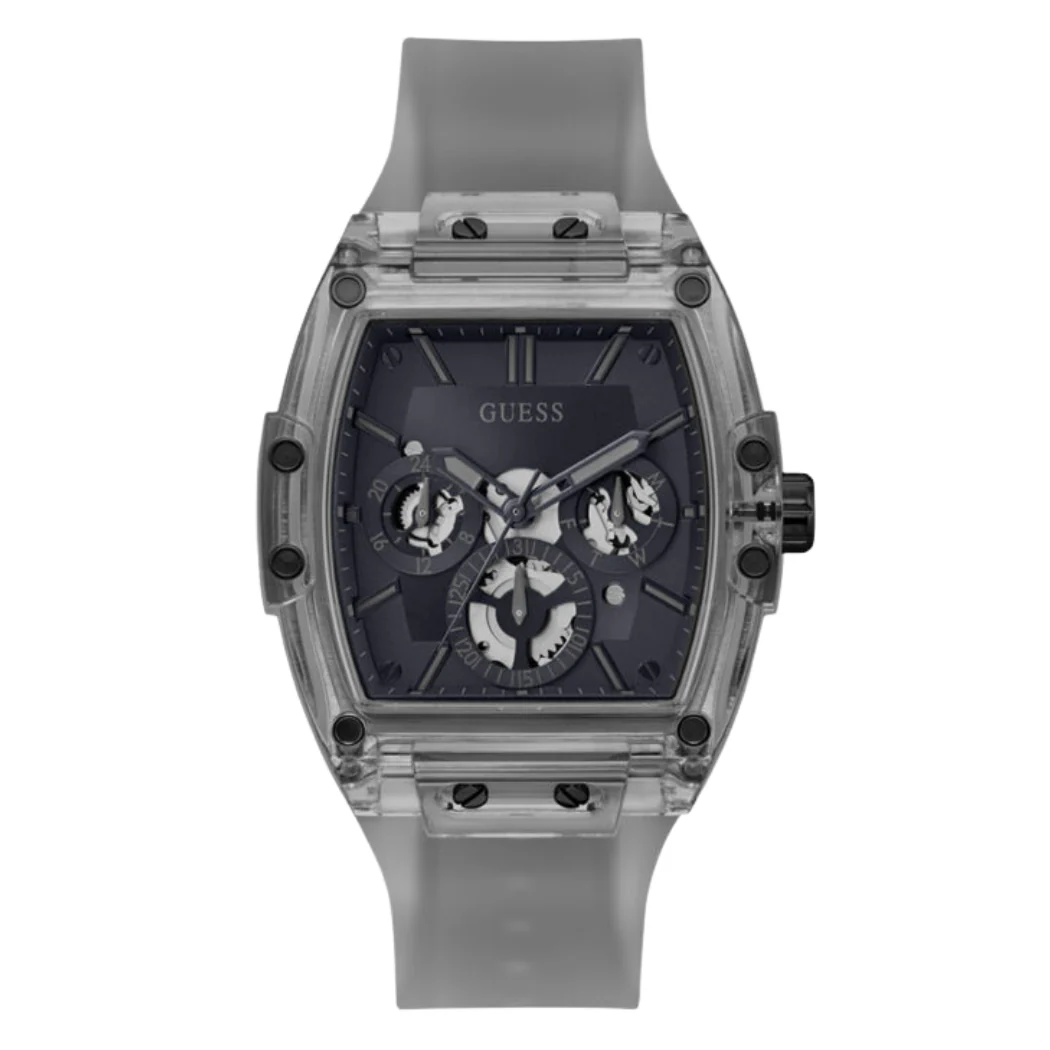 Guess Phoenix Grey Silicone Strap Black Dial Quartz Watch for Gents - GW0203G9