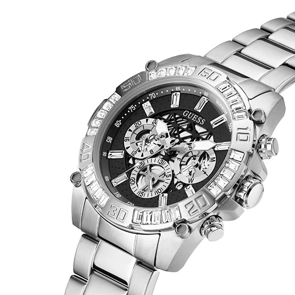 Guess Trophy Silver Stainless Steel Black Dial Chronograph Quartz Watch for Gents - GW0390G1 - Image 2