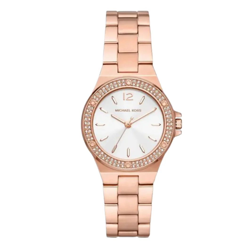 Michael Kors Mini Lenox Rose Gold Stainless Steel Silver Dial Quartz Watch for Ladies - MK7279