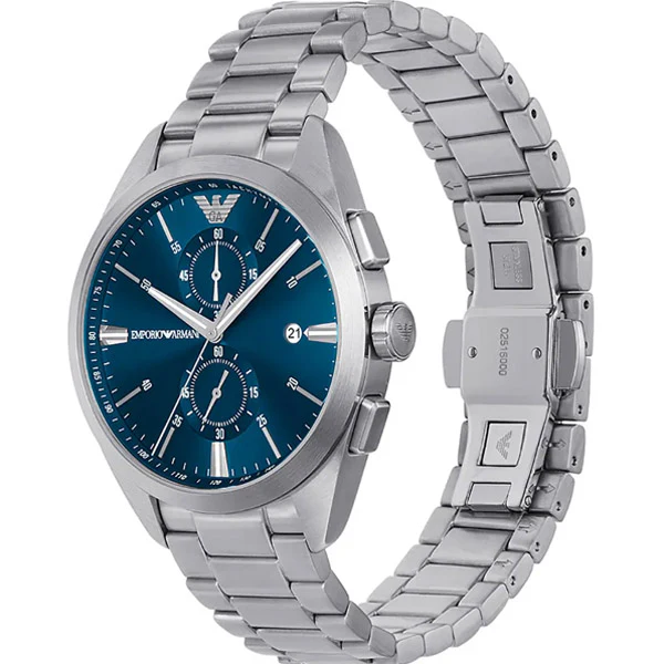 Emporio Armani Claudio Silver Stainless Steel Blue Dial Chronograph Quartz Watch for Gents - AR11541 - Image 2