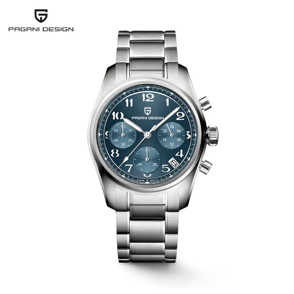 Pagani Design Silver Stainless Steel Blue Dial Chronograph Quartz Watch for Gents - Pagani PD-1773
