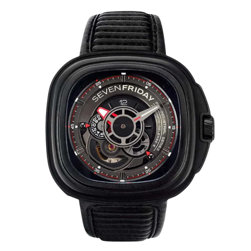 7Friday Black Leather Strap Black Dial Automatic Watch for Gents - P3B/01-G217