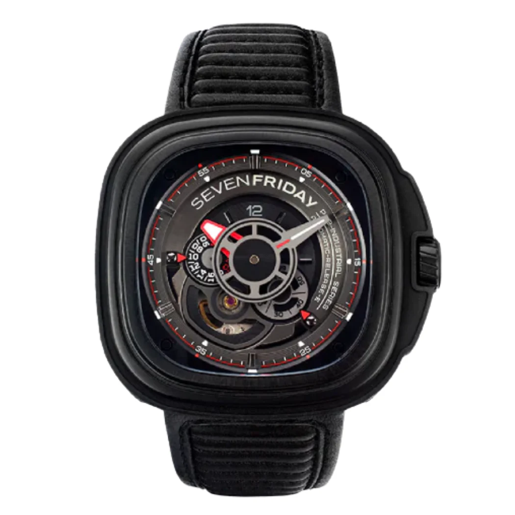 7Friday Black Leather Strap Black Dial Automatic Watch for Gents - P3B/01-G224