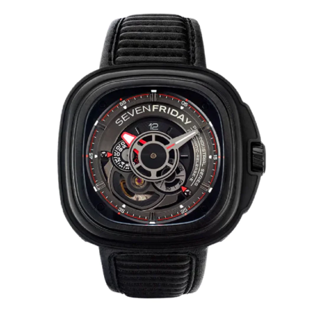 7Friday Black Leather Strap Black Dial Automatic Watch for Gents - P3B/01-G283