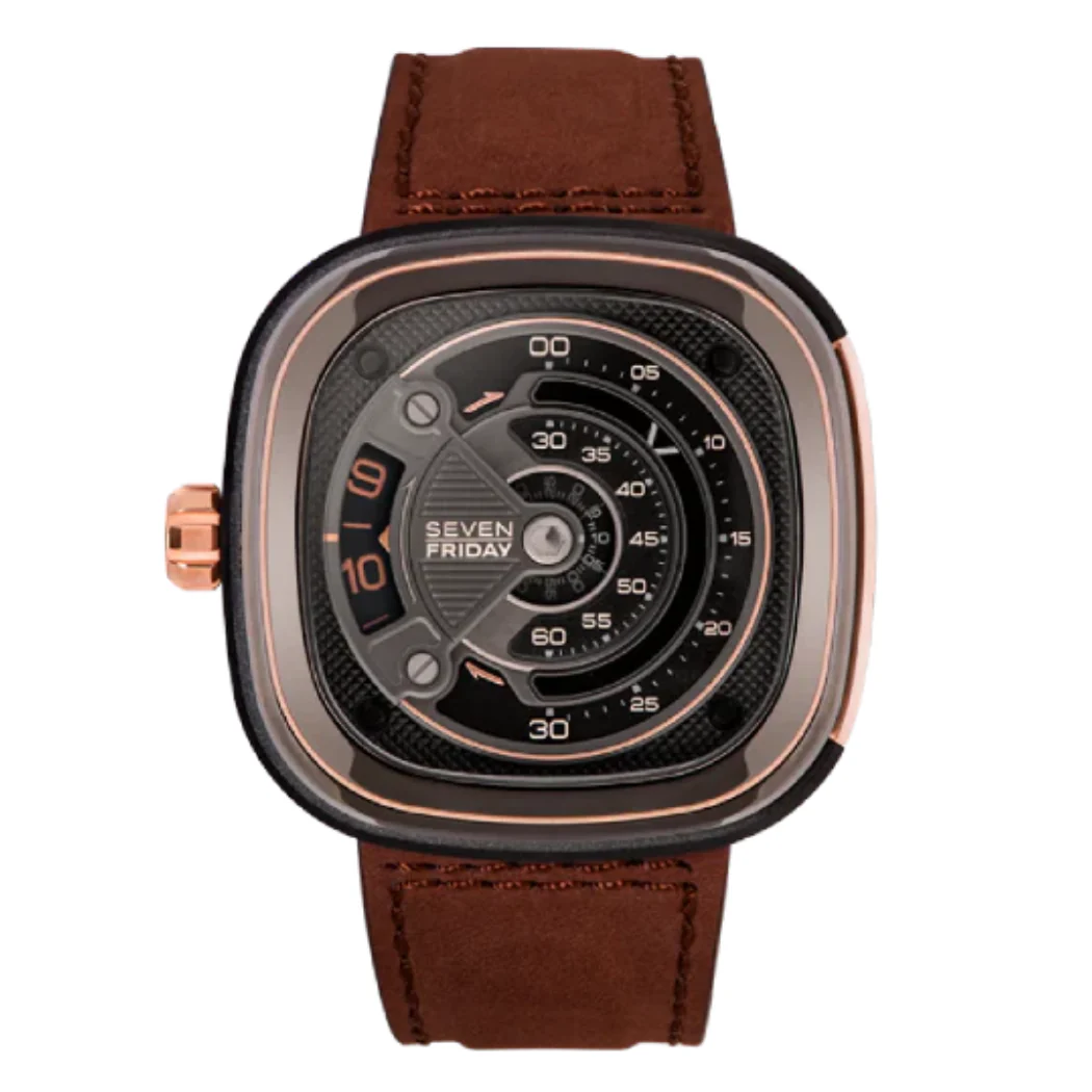 7Friday Brown Leather Strap Black Dial Automatic Watch for Gents - M2B/01-C368