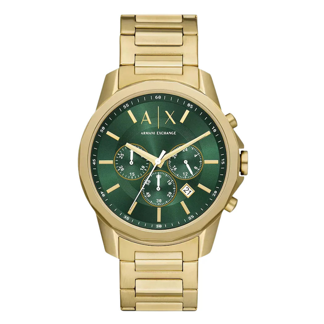 Armani Exchange Banks Gold Stainless Steel Green Dial Chronograph Quartz Watch for Gents - Ax-1746