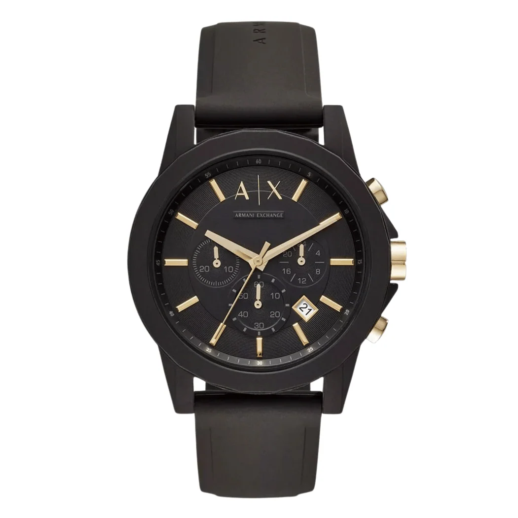 Armani Exchange Black Silicone Strap Black Dial Chronograph Quartz Watch for Gents - AX7105