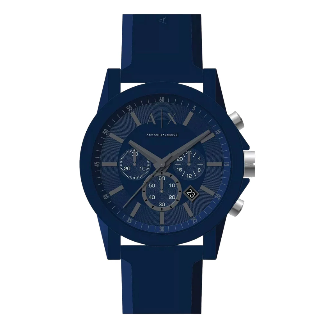 Armani Exchange Blue Silicone Strap Blue Dial Chronograph Quartz Watch for Gents - AX7128