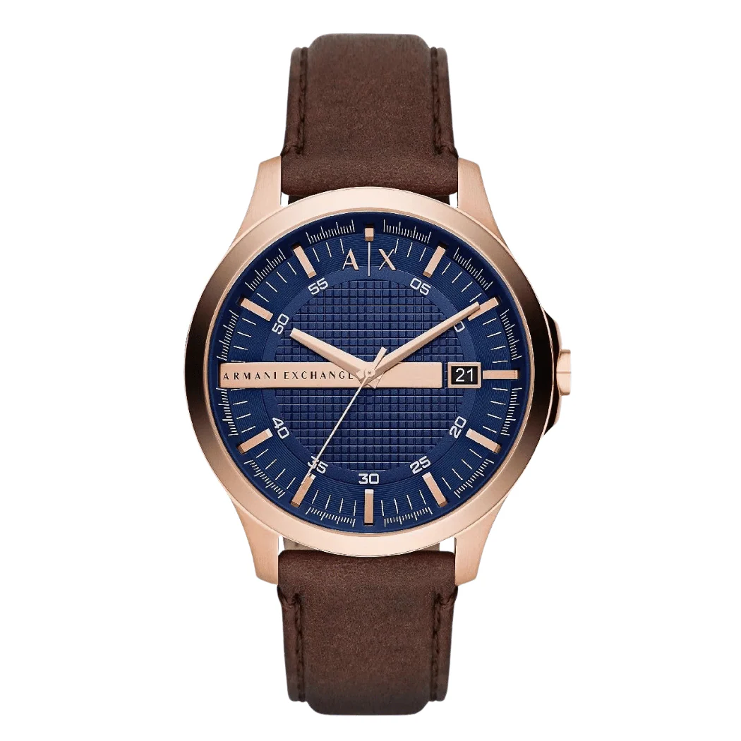Armani Exchange Brown Leather Strap Blue Dial Quartz Watch for Gents - AX2172