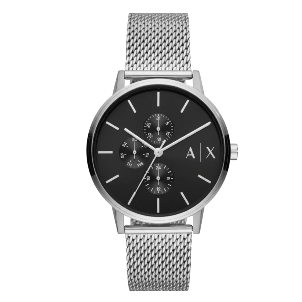 Armani Exchange Cayde Silver Mesh Bracelet Black Dial Quartz Watch for Gents - AX2714