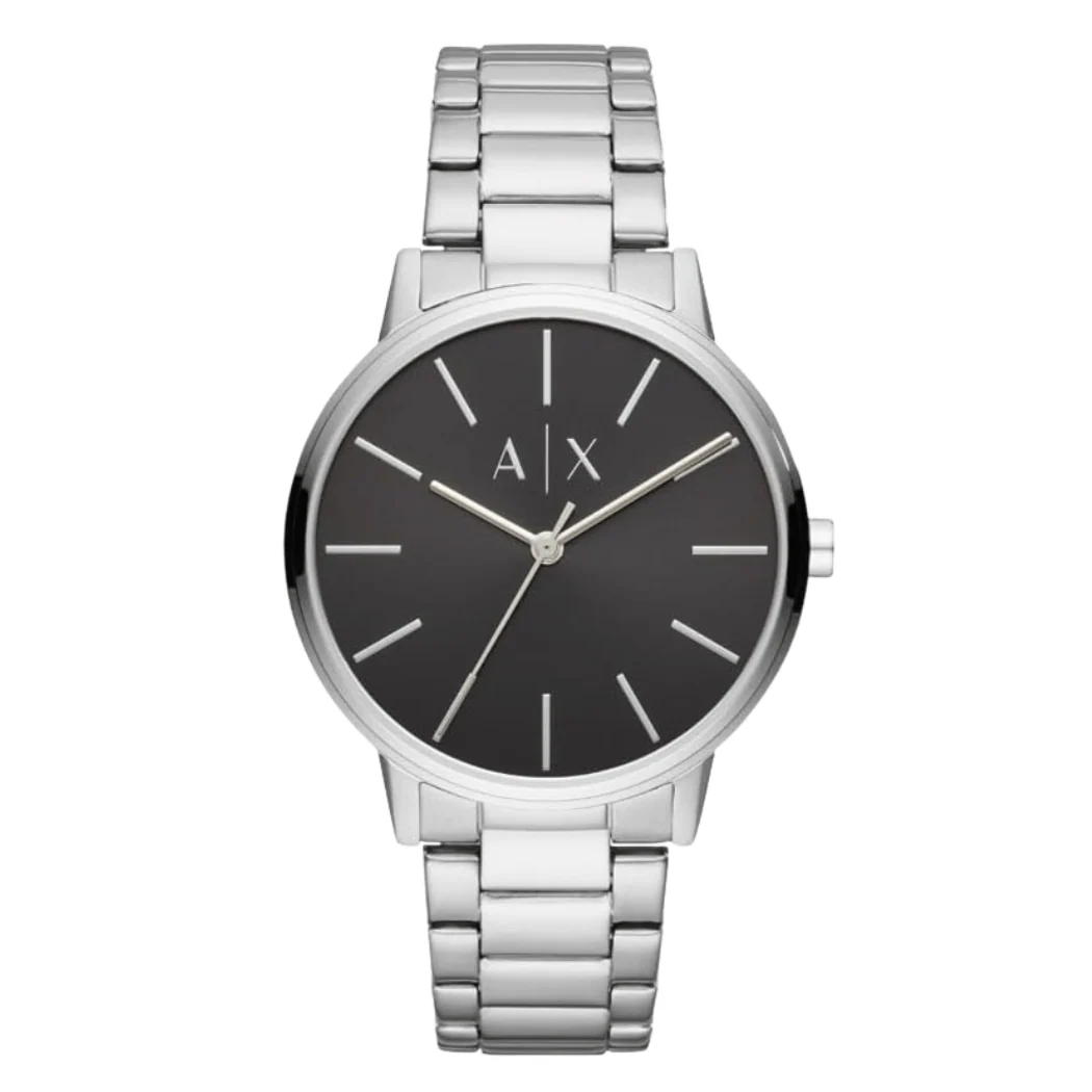Armani Exchange Cayde Silver Stainless Steel Black Dial Quartz Watch for Gents - AX2700