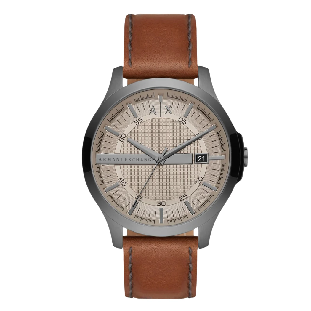 Armani Exchange Hampton Brown Leather Strap Grey Dial Quartz Watch for Gents - AX2414