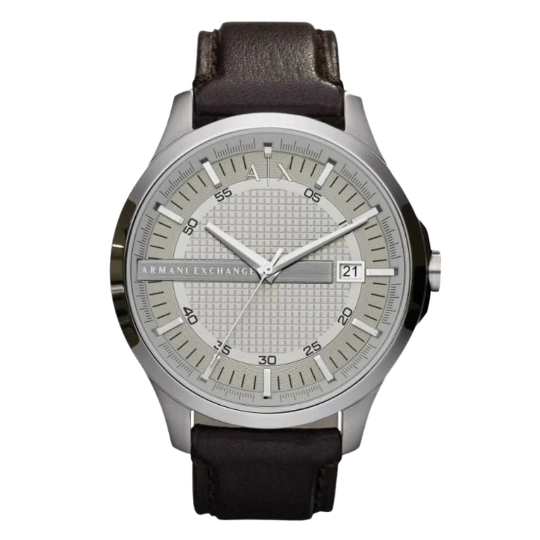 Armani Exchange Hampton Brown Leather Strap Silver Dial Quartz Watch for Gents - Ax-2100