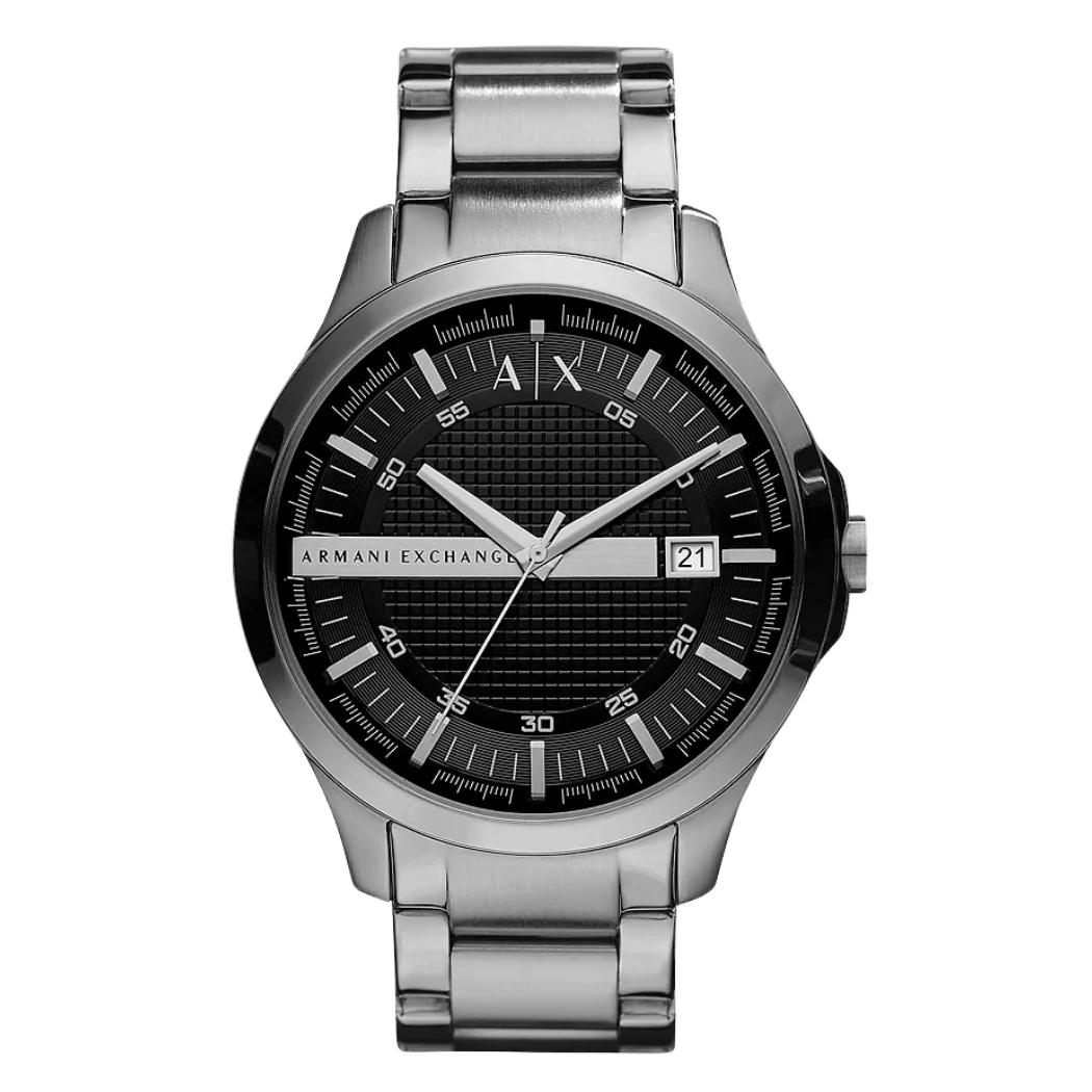 Armani Exchange Hampton Silver Stainless Steel Black Dial Quartz Watch for Gents - Ax-2103