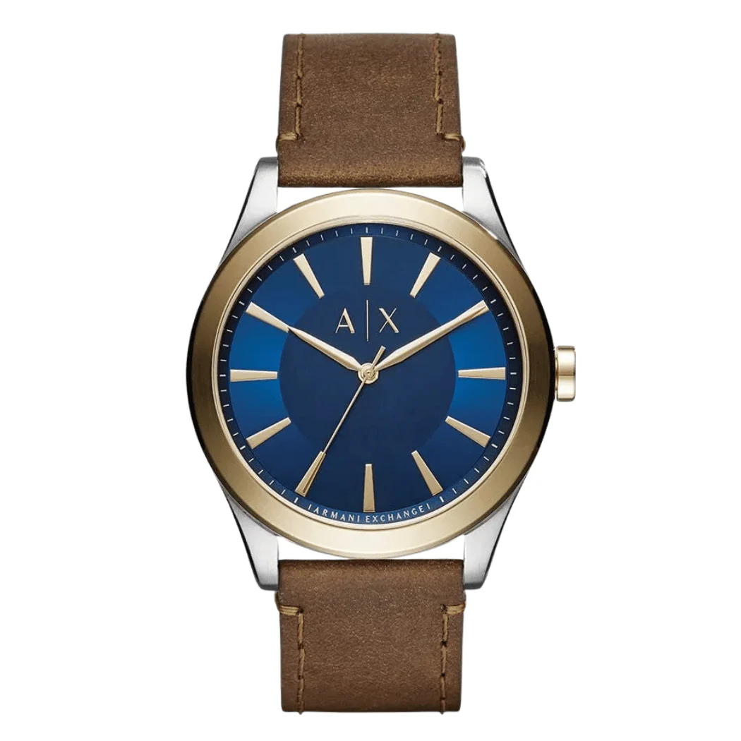Armani Exchange Nico Brown Leather Strap Blue Dial Quartz Watch for Gents - AX2334