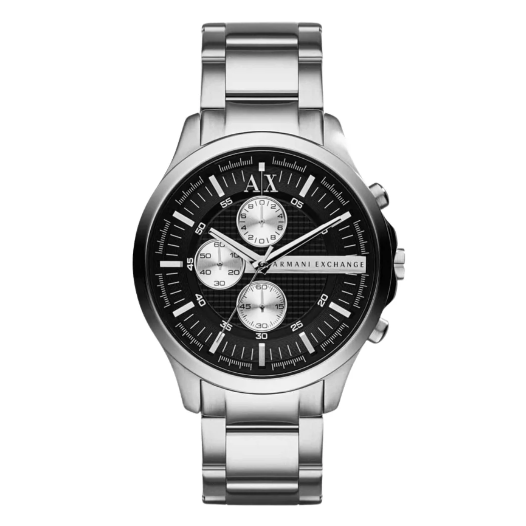 Armani Exchange Silver Stainless Steel Black Dial Chronograph Quartz Watch for Gents - AX2152