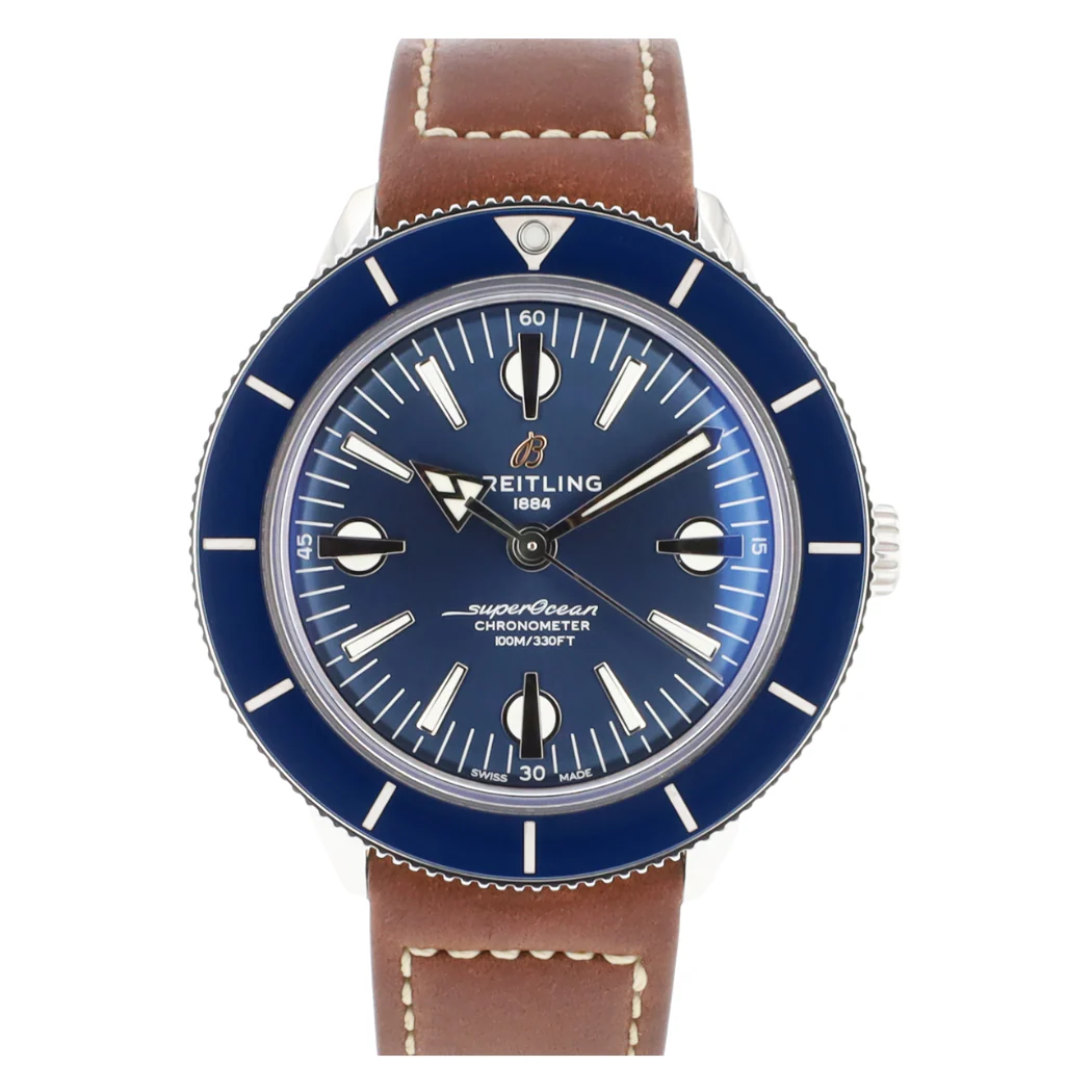 Breitling Brown Leather Strap Blue Analog Automatic Diver Watch for Men β Superocean Heritage β57 (A10370161C1X2)