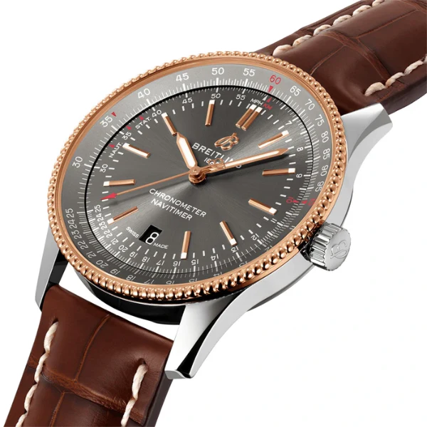 Breitling Navitimer Brown Leather Strap Grey Dial Automatic Watch for Gents - U17326121M1P2 - Image 2