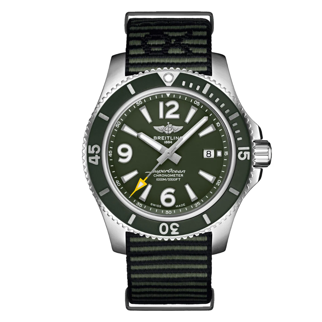Breitling Superocean Green Nato Strap Green Dial Automatic Watch for Gents - A17367A11L1W1