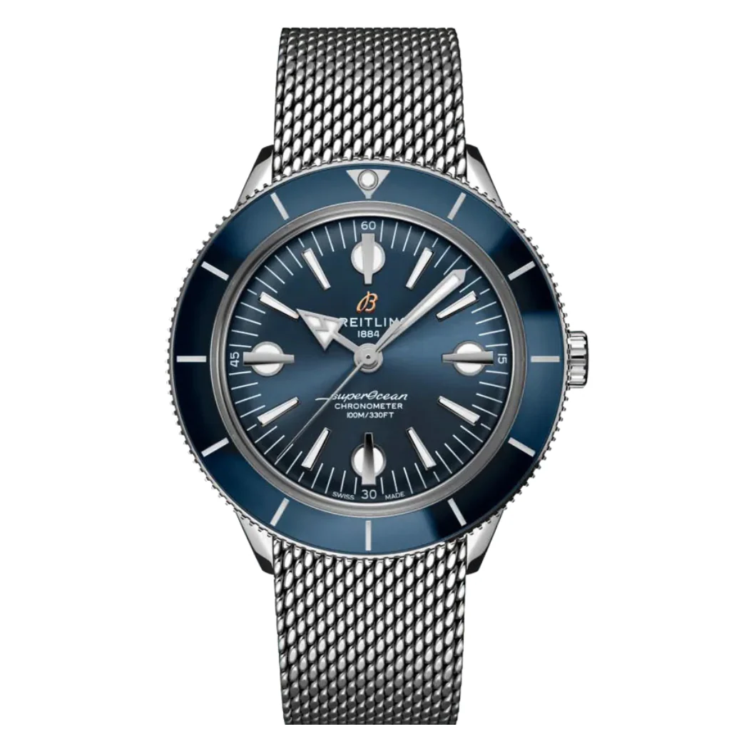 Breitling Superocean Heritage 57 Silver Mesh Bracelet Blue Dial Automatic Watch for Gents - A10370161C1A1
