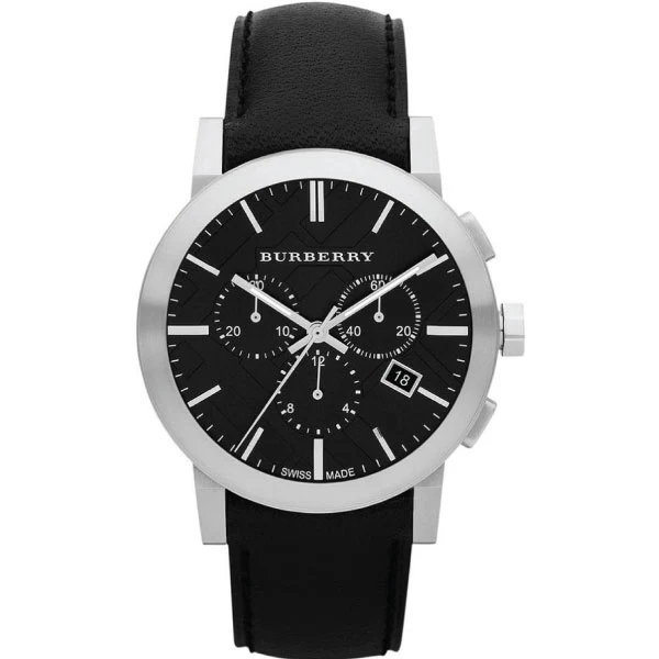 Burberry Black Leather Strap Black Dial Chronograph Quartz Watch for Gents - BU9356