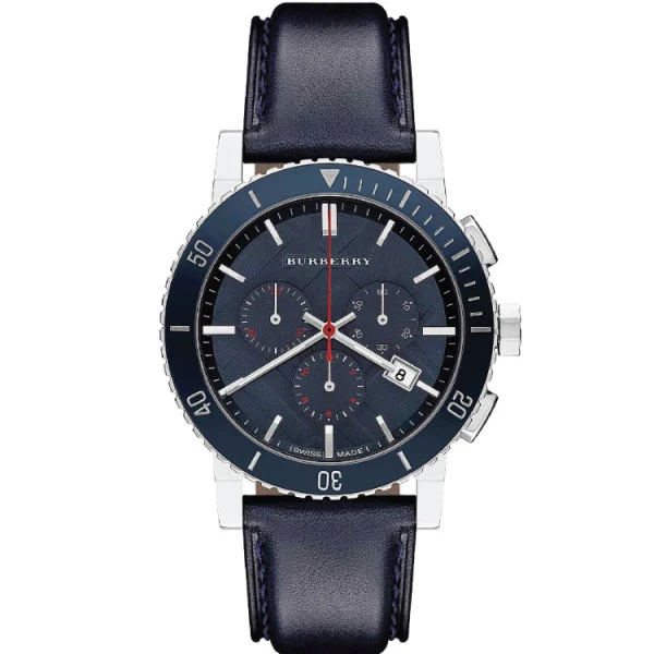 Burberry Black Leather Strap Blue Dial Chronograph Quartz Watch for Gents - BU9383