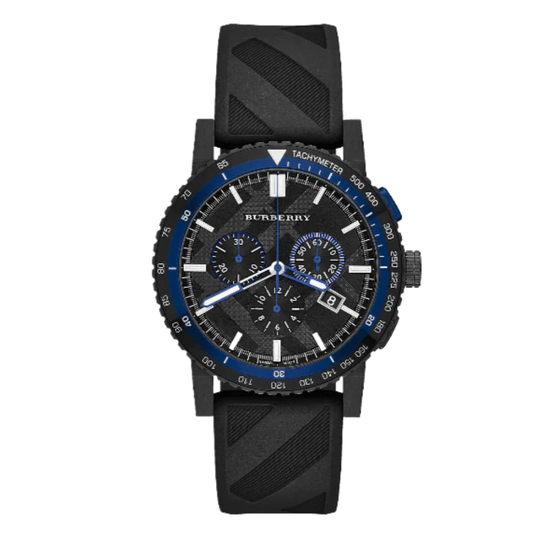 Burberry Black Silicone Strap Black Dial Chronograph Quartz Watch for Gents - BU9806