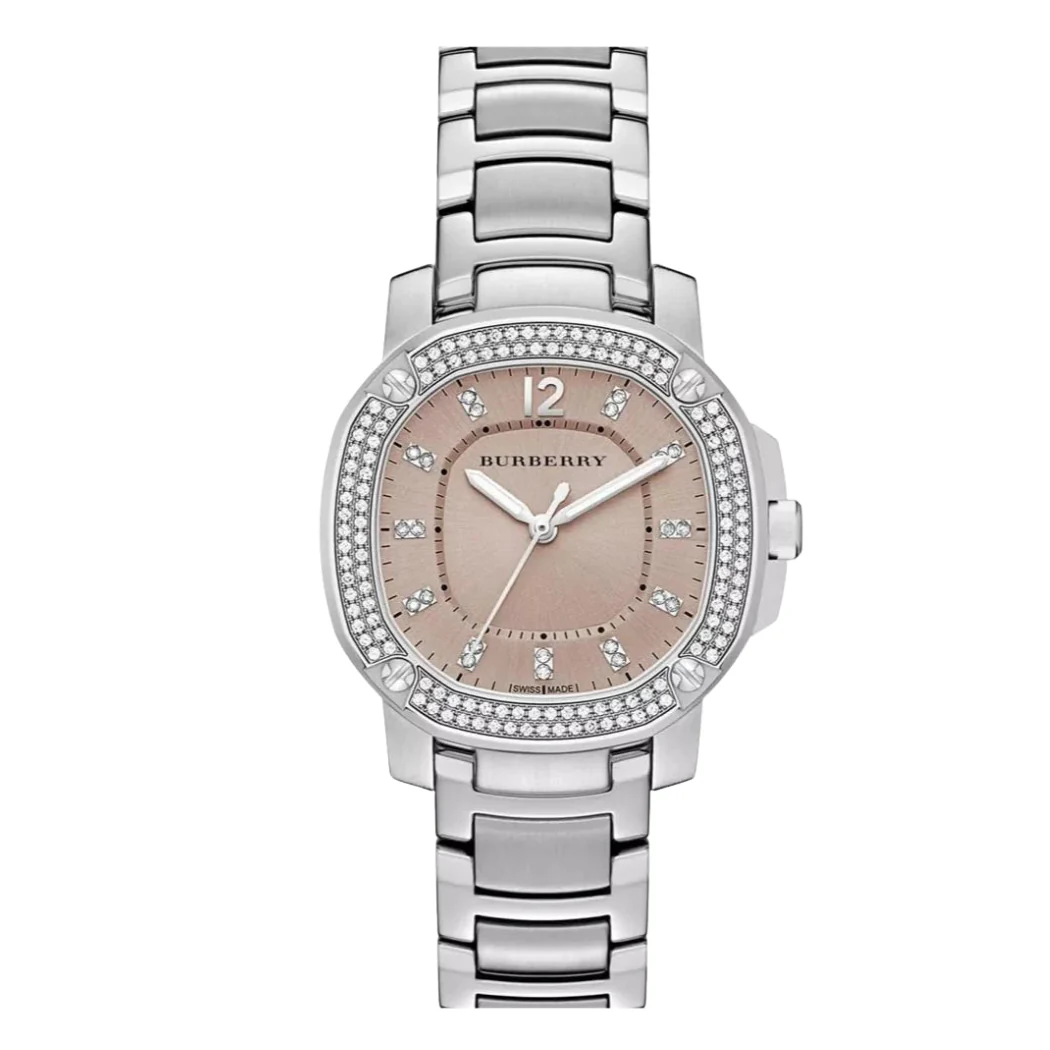 Burberry Britain Silver Stainless Steel Brown Dial Quartz Watch for Ladies - BBY 1803