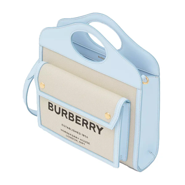 Burberry Mini Two-tone Canvas and Leather Pocket Bag 8034931 Blue - Image 2