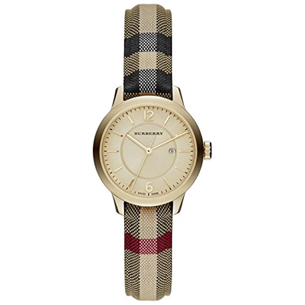 Burberry Multicolor Leather Strap Gold Dial Quartz Watch for Ladies - BU10104
