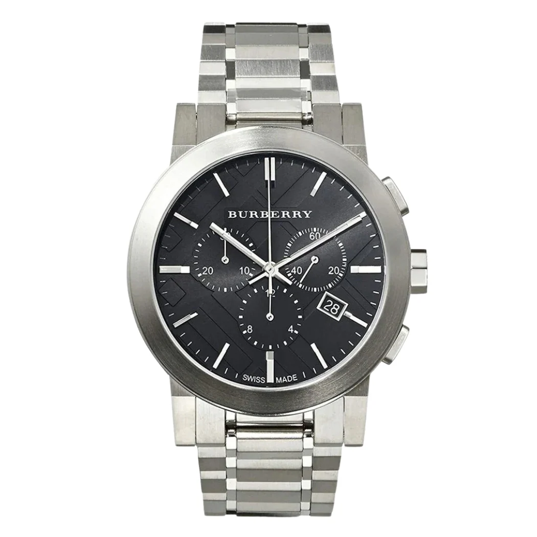 Burberry Silver Stainless Steel Black Dial Chronograph Quartz Watch for Gents - BU9351