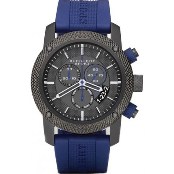 Burberry Sport Blue Rubber Strap Grey Dial Chronograph Quartz Watch for Gents - BU7714
