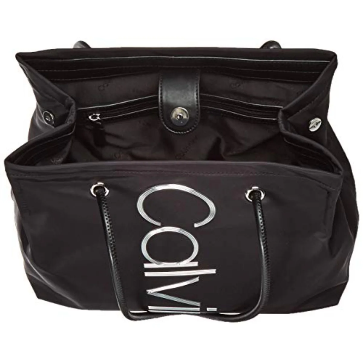 Calvin Klein Mallory Nylon North/South Vertical BrandIng Tote In Black - H8JBE8XR - Image 4